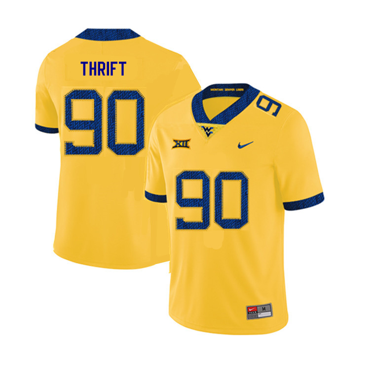 NCAA Men's Brenon Thrift West Virginia Mountaineers Yellow #90 Nike Stitched Football College 2019 Authentic Jersey NV23H24MC
